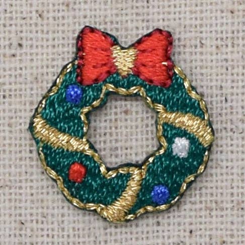 Mini- Christmas Wreath - Red Bow - Decorative Ball Ornaments - Iron on Applique - Embroidered Patch - 1516843A for wholesale by Wholesale Applique