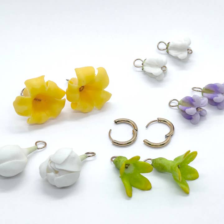 Changeable Charm Gold Huggie Clay Flower Earring for wholesale by Cali Kai Hawaii