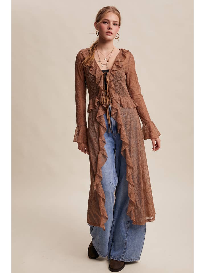 Listicle – wholesale Kimono - Dam – Ren Dammspets Med Spetsvolanger LJ025927