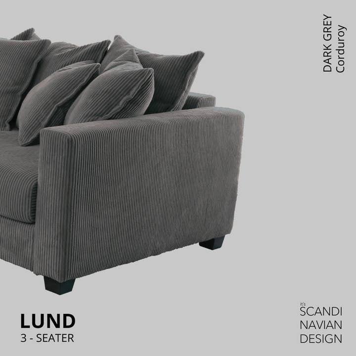 Lund 3-seater Sofa, Dark Grey Corduroy, removable & washable cover for wholesale on Faire7