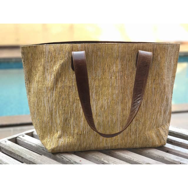 Golden Zari Leather Bottom Weekender Tote for wholesale by Viajera Designs
