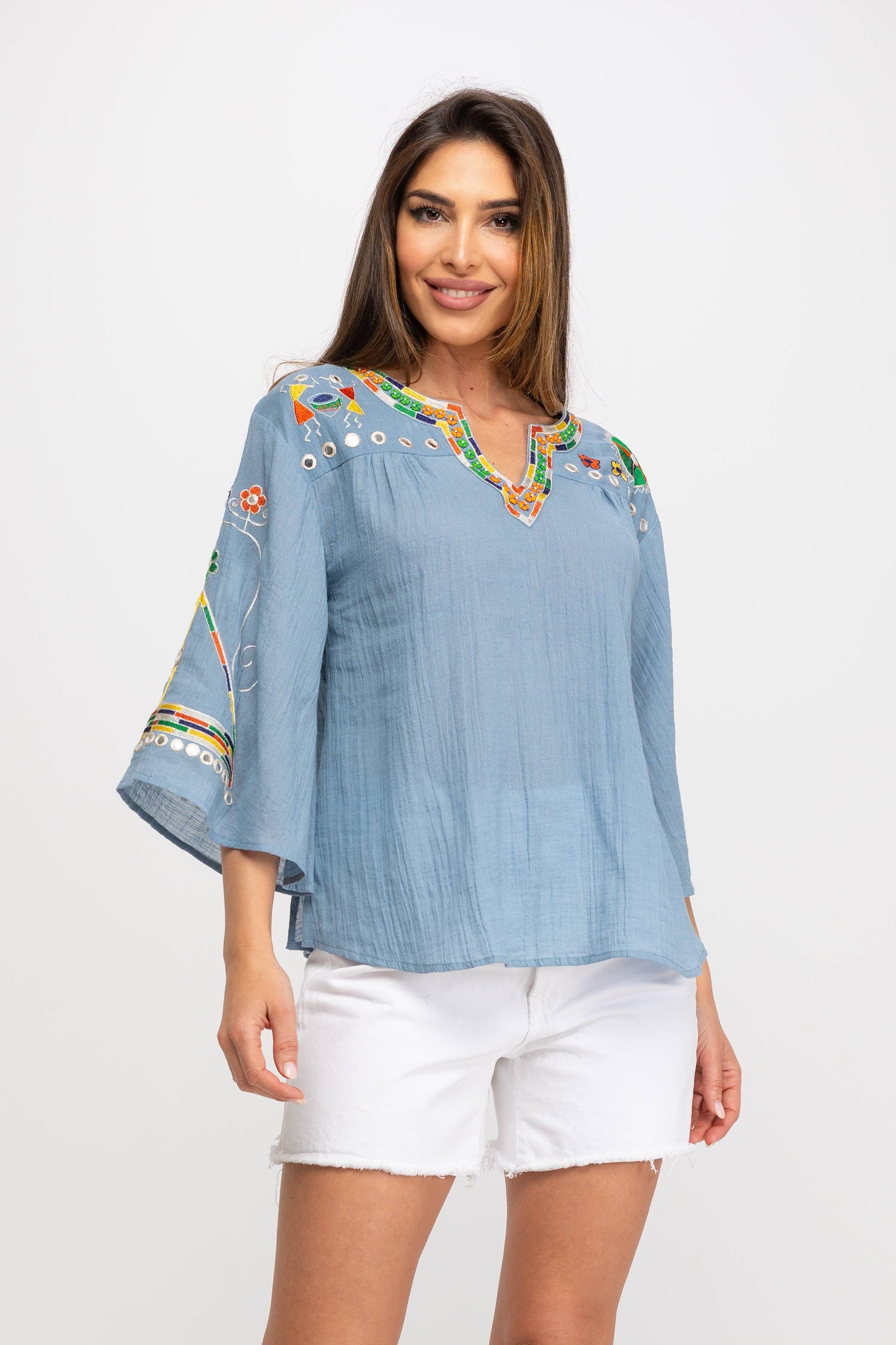 Peace & Love (CALAO IMPORT EXPORT S.L.) - Wholesale Blouse - Women's - PLAIN EMBROIDERED BLOUSE PR9011B6