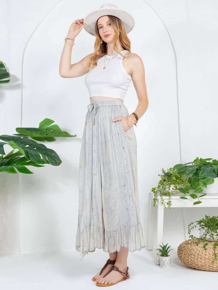 Young Threads - Wholesale Skirt - Women's - Women Patchwork Embroidered Maxi Skirt With Side Pockets15