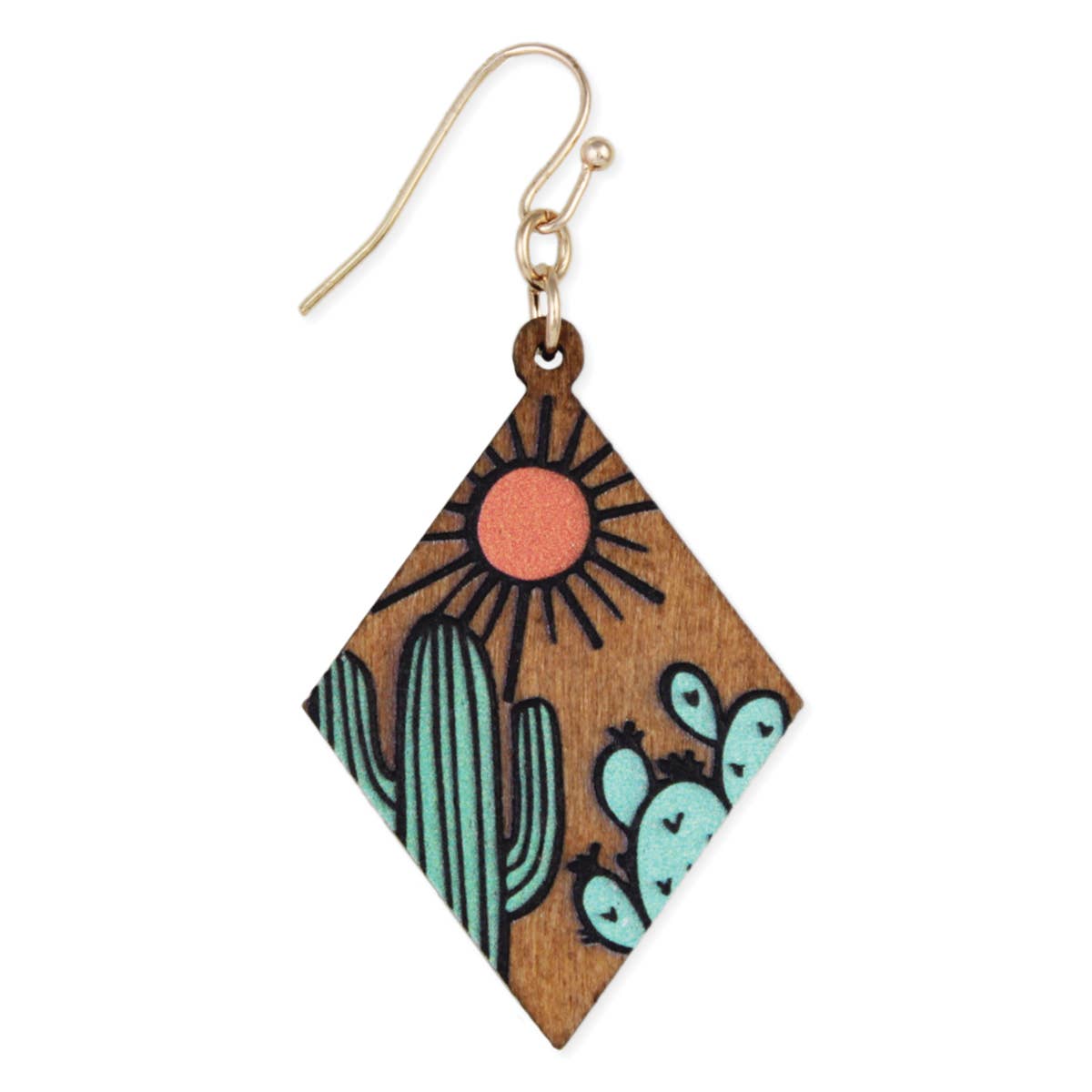 ZAD - Wholesale Dangle Earrings - Desert Dreams Cactus Sketch Wood Earrings1