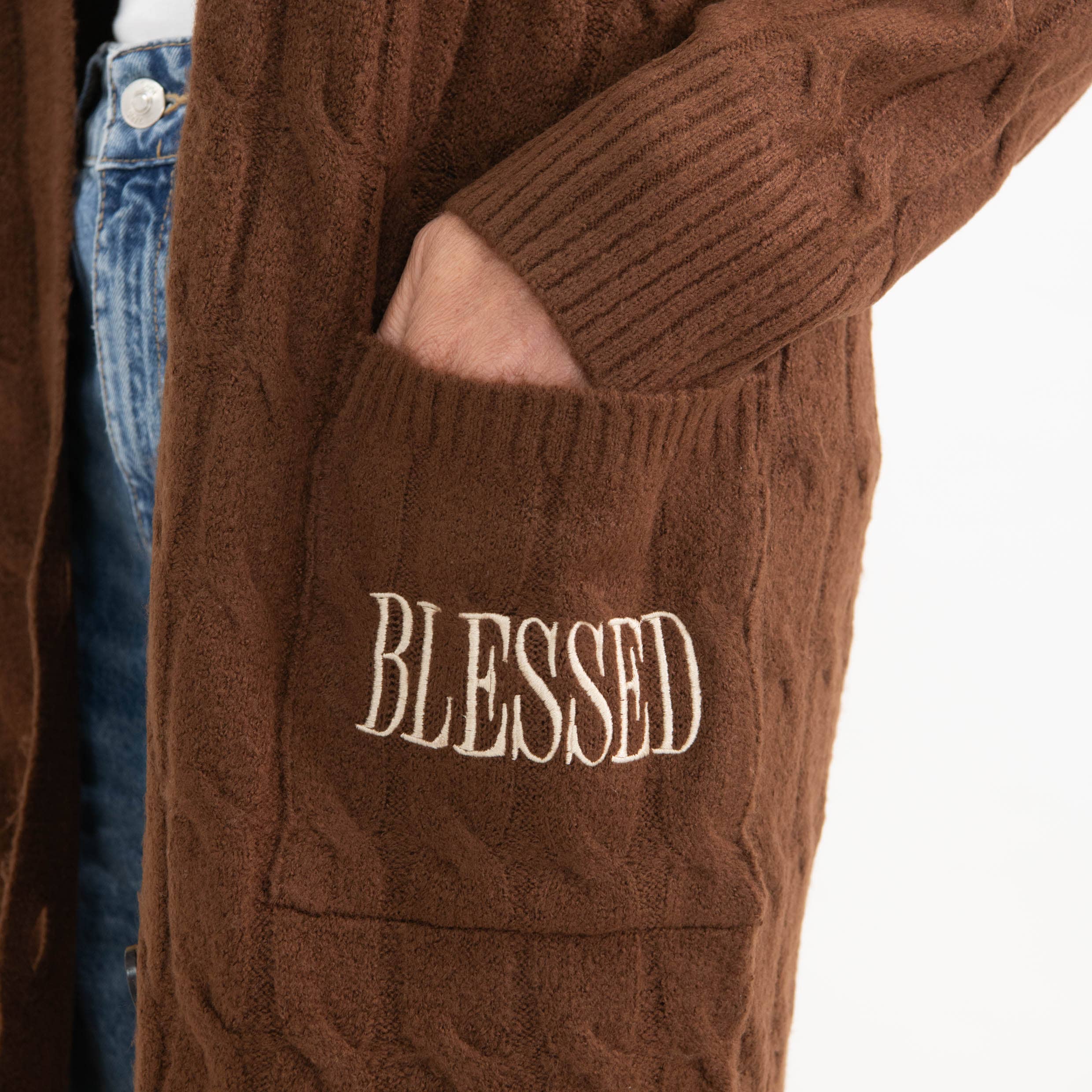 Brown Blessed Cable Knit Cardigan for wholesale on Faire1