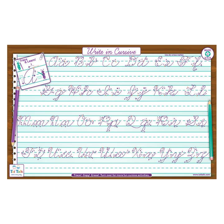 Cursive Writing Placemat for wholesale by Tot Talk, Inc.