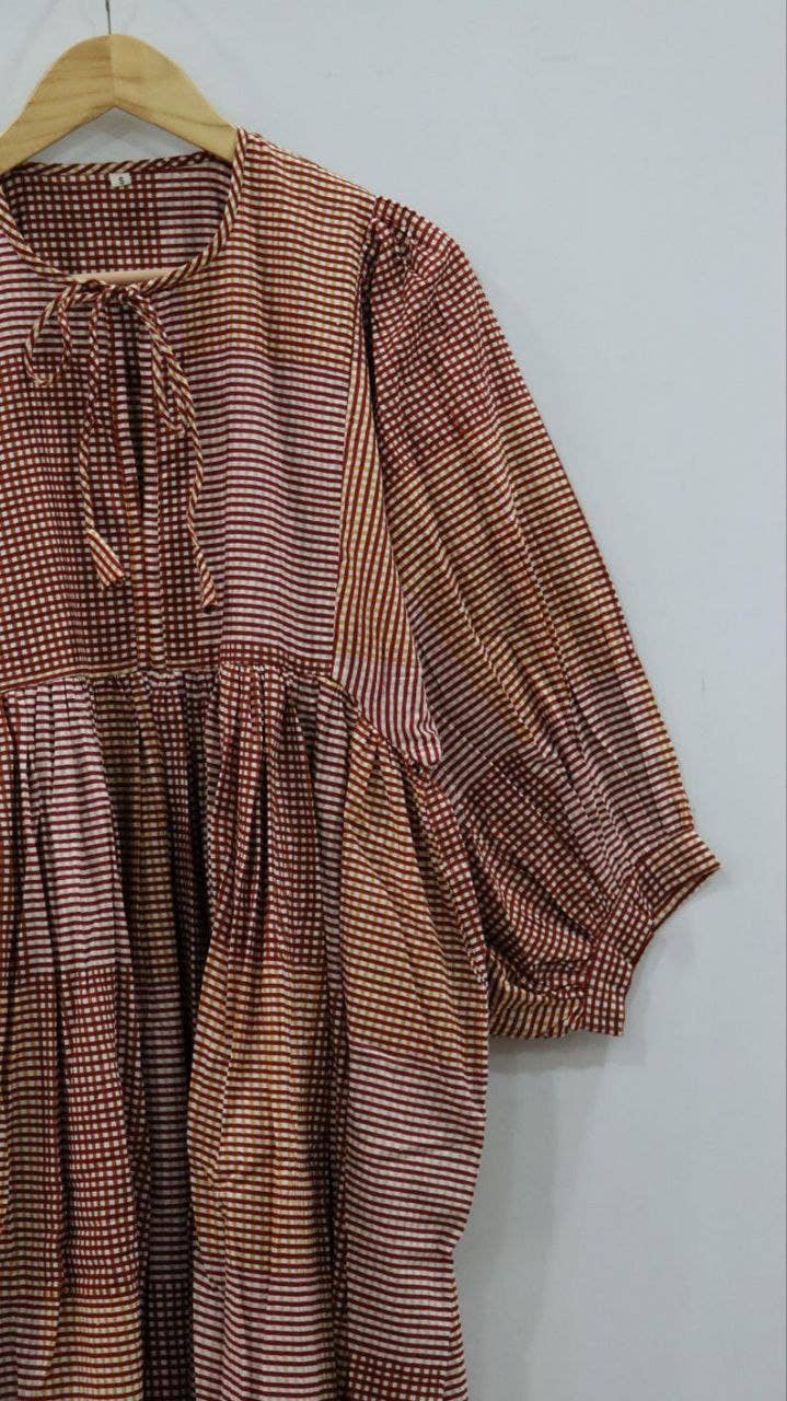 bhavnas boutique – wholesale Dress – Women's – Block Print Midi Dress Mini Dress Striped Long Cotton Dress3