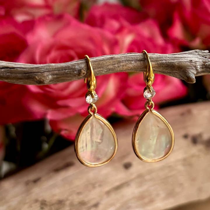 14ct Gold Plated Mother Of Pearl Drop Earrings for wholesale by Ocean Ripples