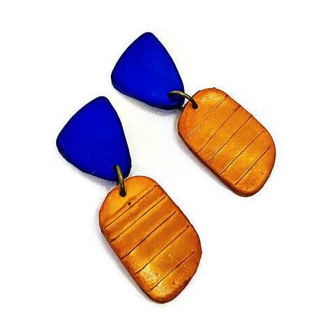 Blue & Yellow Dainty Dangles Post or Clip Ons- "Alex" for wholesale by Sassy Sacha Jewelry