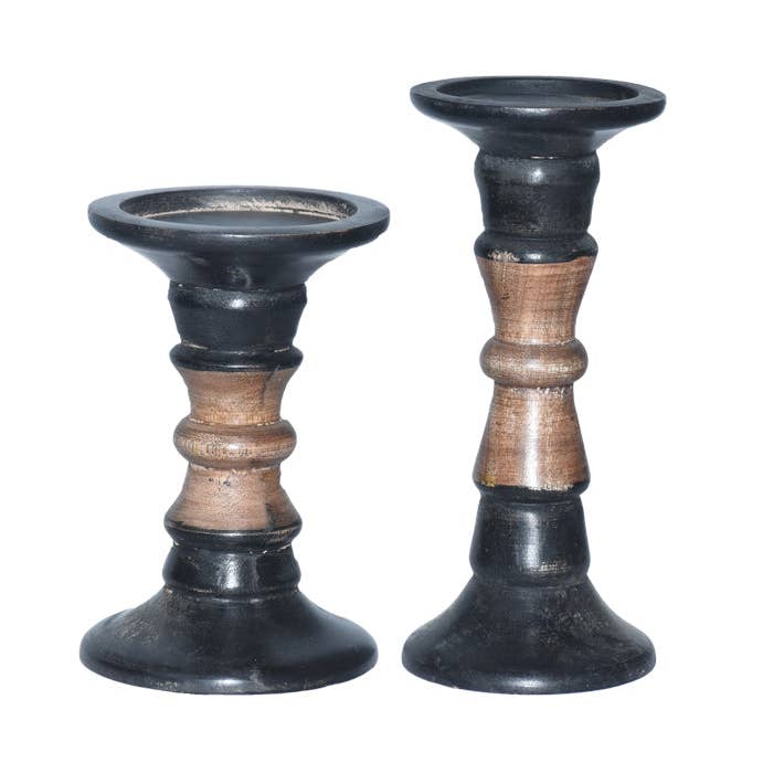 Juego de portavelas de dos pilares de madera de mango pulido oscuro BBH para venta al por mayor de BBH Homes LLC