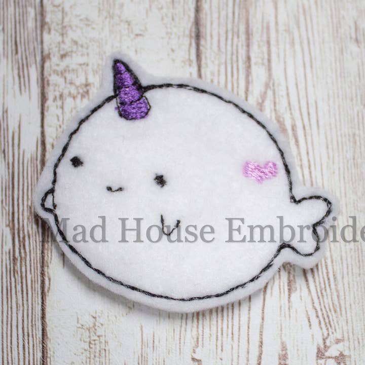 Narwhal Feltie | Narwhal Felt | Uncut Cute Narwhal Feltie | Uncut Felt Feltie | Uncut Felt | Felt Applique | Feltie Embellishment | Feltie for wholesale by Mad House Embroidery