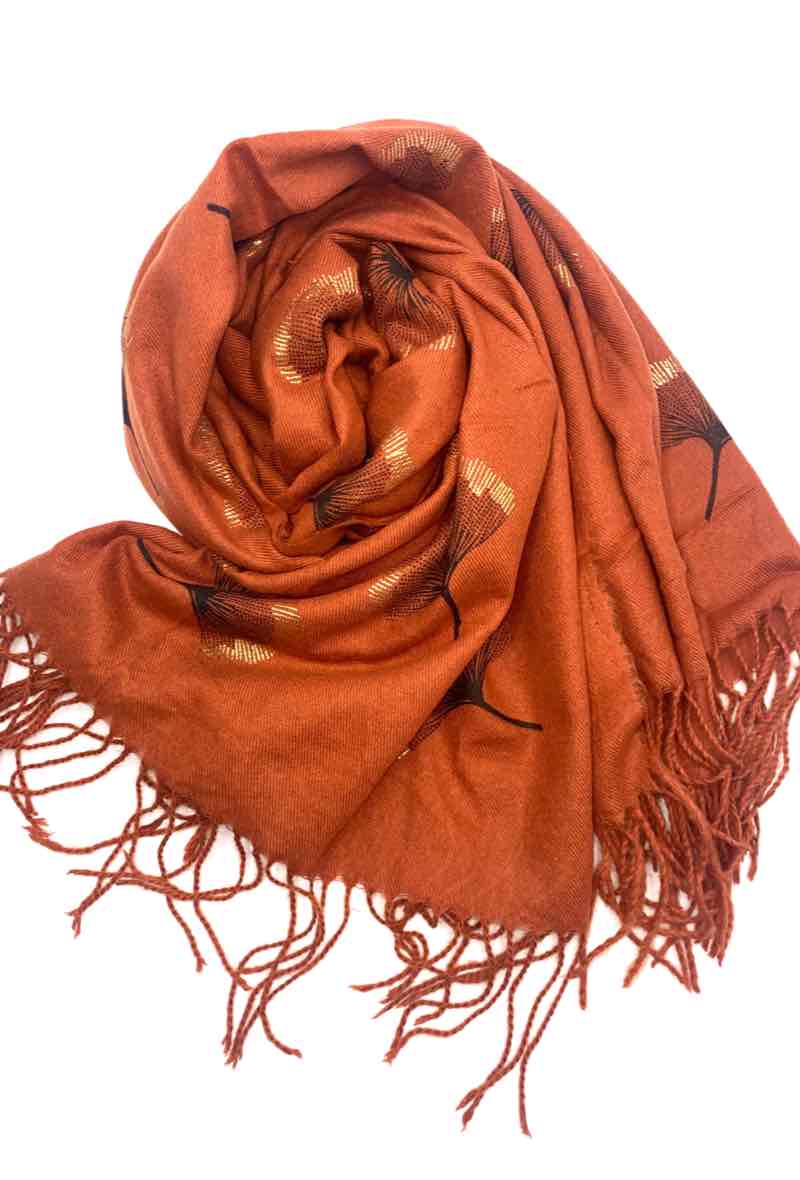 LINETA - Wholesale Scarf - Women's - Gingko Leaf Pattern Soft Scarf6