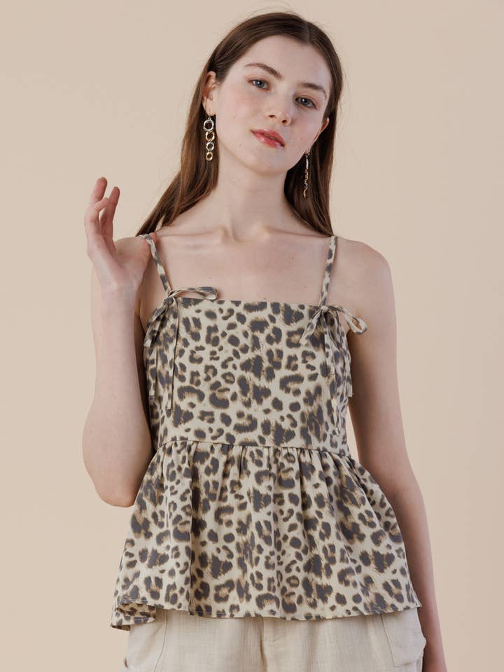 Wild Chic Leopard Cami with Tie Straps for wholesale by A & SHE