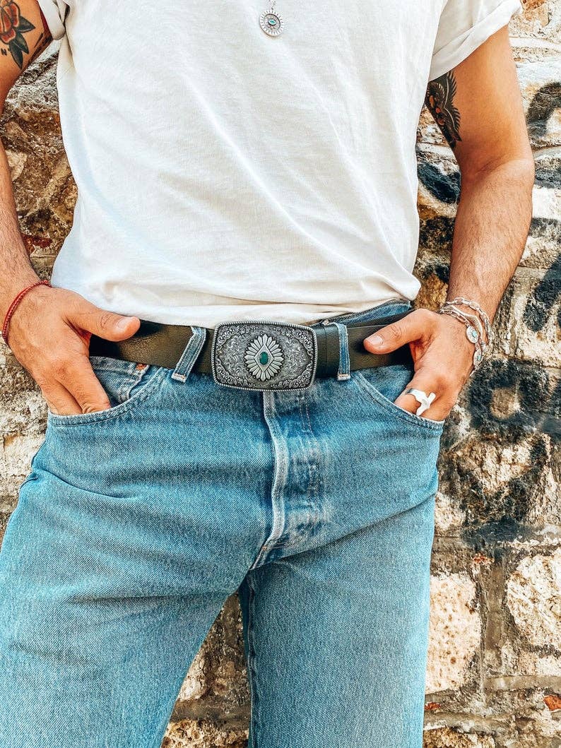 Christina Christi - Vente Ceinture – homme - Ceinture à boucle ethnique pour hommes, ceinture faite à la main, ceinture en cuir, pour hommes 5