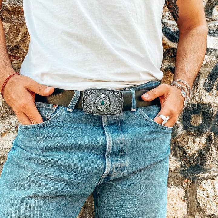 Christina Christi - Vente Ceinture – homme - Ceinture à boucle ethnique pour hommes, ceinture faite à la main, ceinture en cuir, pour hommes 5