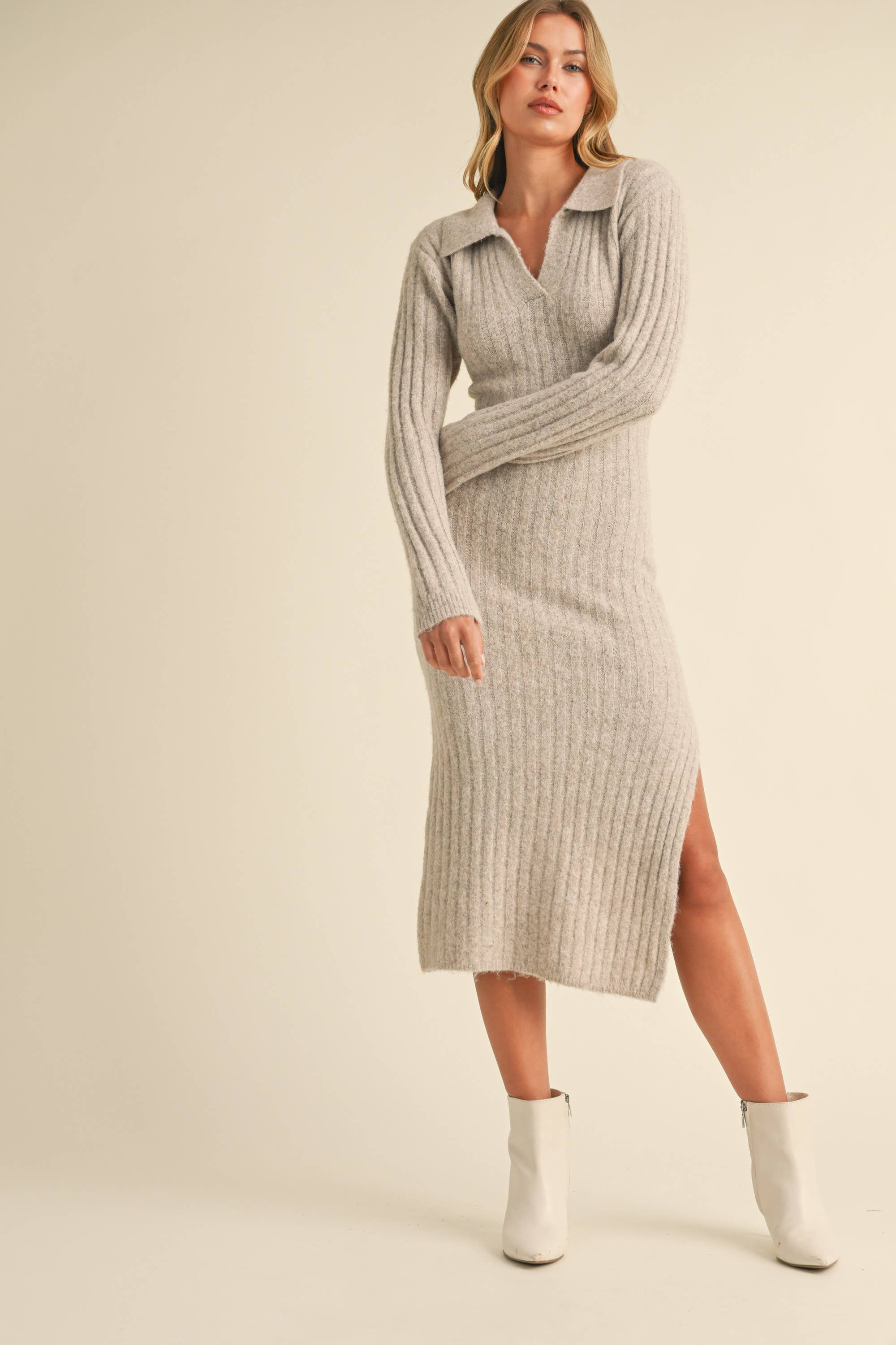 Klesis - Wholesale Dress - Women's - ID8811 COLLAR SWEATER MIDI DRESS WITH LONG SLEEVES13