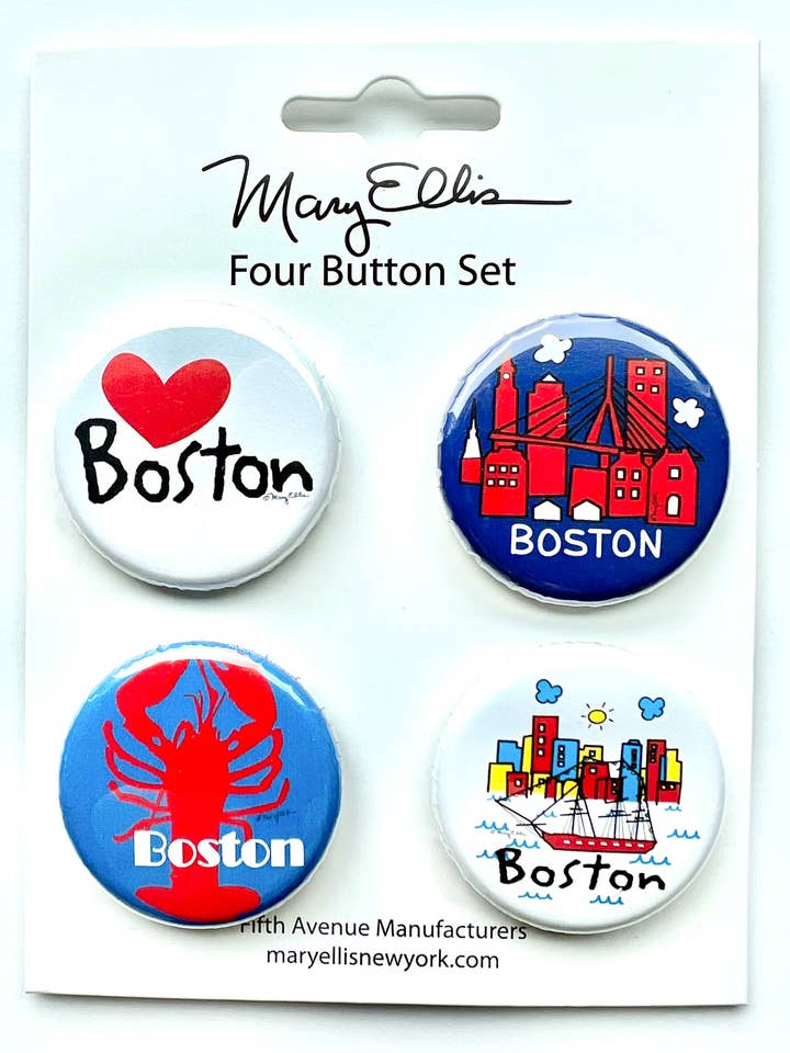 Boston Set of 4 Mini Buttons | Boston Souvenir Collectible for wholesale by Mary Ellis