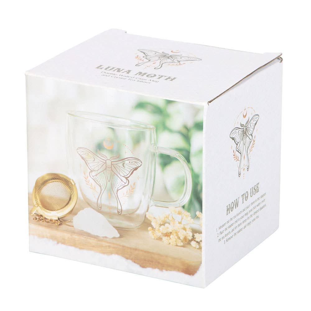Something Different Wholesale - Wholesale Tea Strainer/Infuser - Luna Moth Double Walled Glass Mug with Crystal Tea Infuser5