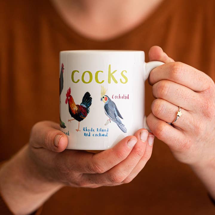 Sarah Edmonds Illustration – wholesale Coffee mug – Cocks Ceramic Bird Pun Mug1