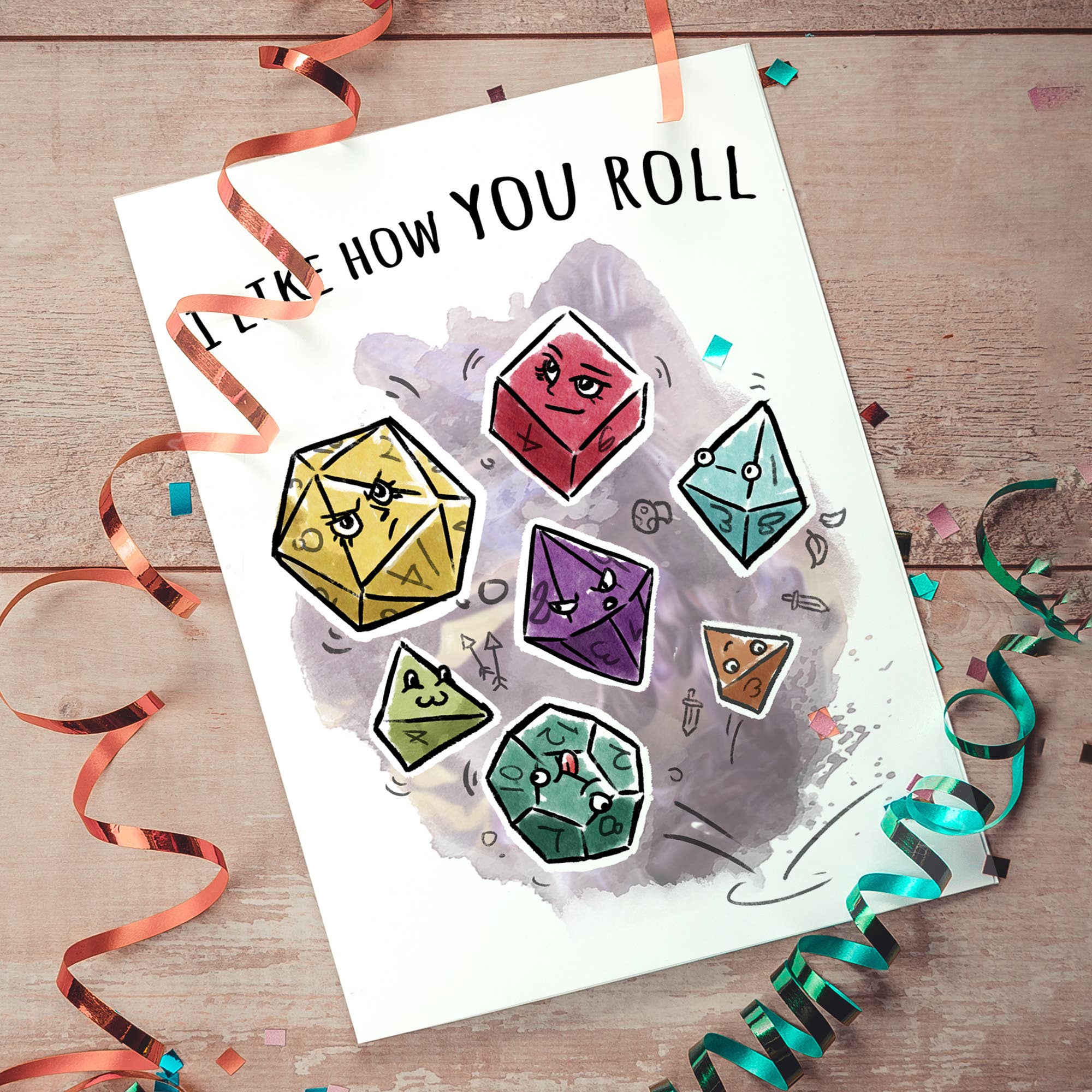 Aaron Millard Illustration – wholesale Födelsedagskort – ”Jag gillar hur du rullar” - D & D Nerd födelsedag, kärlek, årsdag2