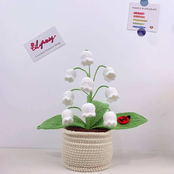 Lilyrosy(Duty free) – Engroshandel Kunstige blomster – Hæklede Liljekonvaller i Potter, Håndlavet boligindretning3