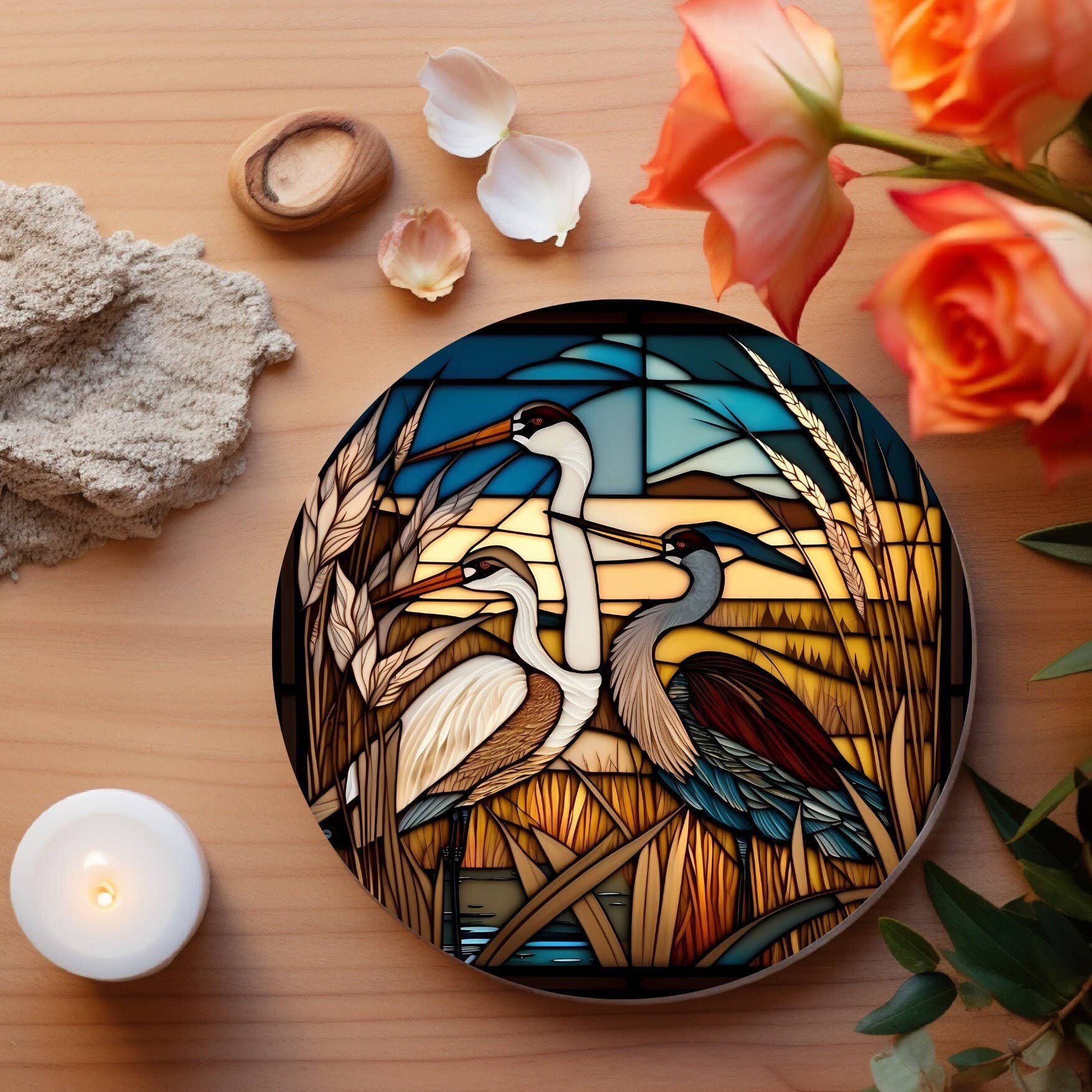 Fernville Creations - Wholesale Coasters - Nautical & Crane Ceramic Coasters with Stained Glass Motif1