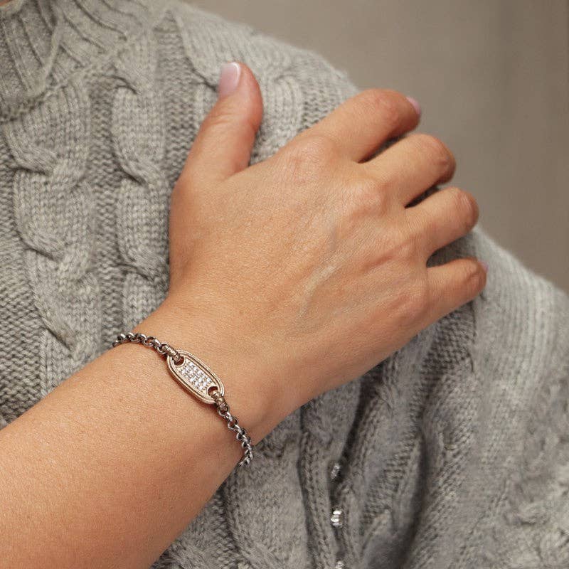 PLATADEPALO - Wholesale Charm/Dangle Bracelet - 925 Silver-plated bracelet with bronze piece and white zircons1