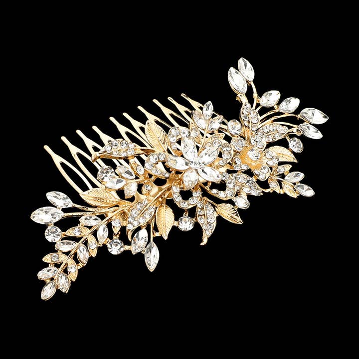 Sensibling Corp. - Wholesale Hair Clip - Women's - Marquise Stone Cluster Embellished Flower Center Branch Hair Comb1