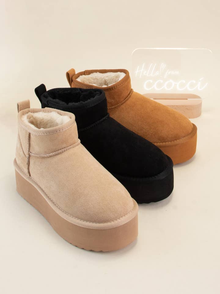 CCOCCI - Wholesale Platform Heels - Women's - BENJI MINI ANKLE PLATFORM HEEL FUR-LINED FUR LINED BOOTS