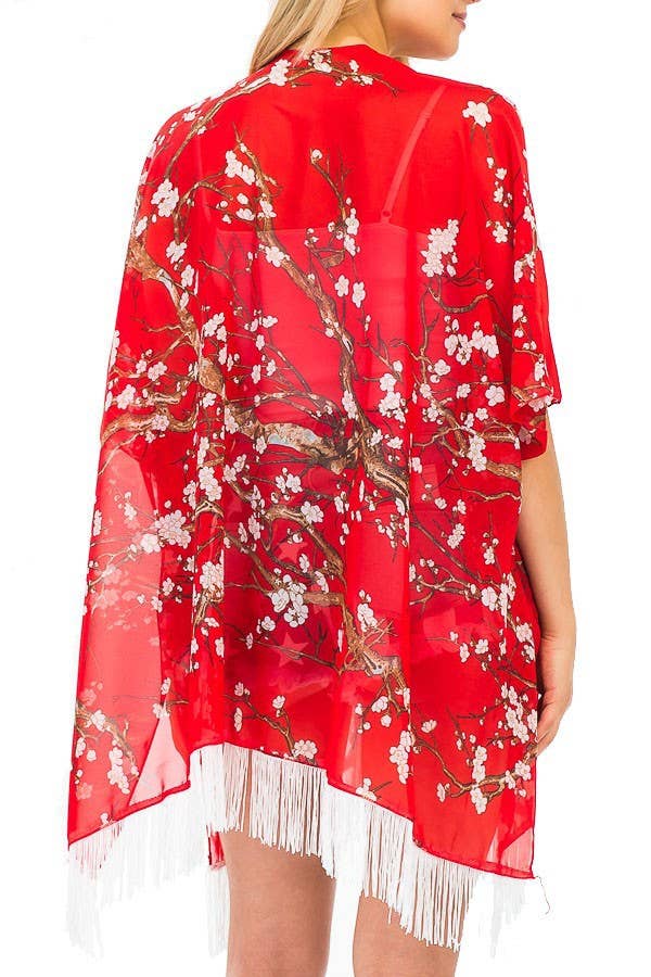 Cap Zone - Wholesale Kimono - Women's - Cherry Blossom Fringed Kimono1