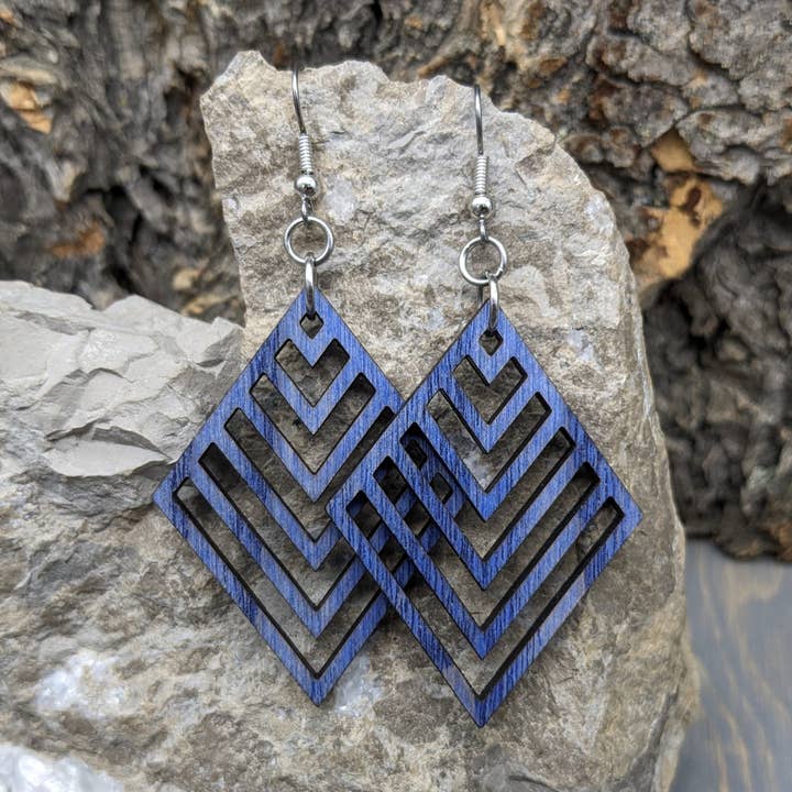 The Forest and Forge - Wholesale Dangle Earrings - Diamond Leaf Wood Earrings0