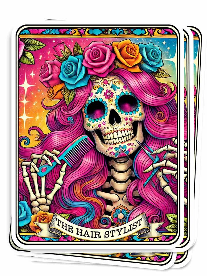 Autocollant de carte de tarot coiffeur, autocollants gothiques squelette pour la vente par Side Story