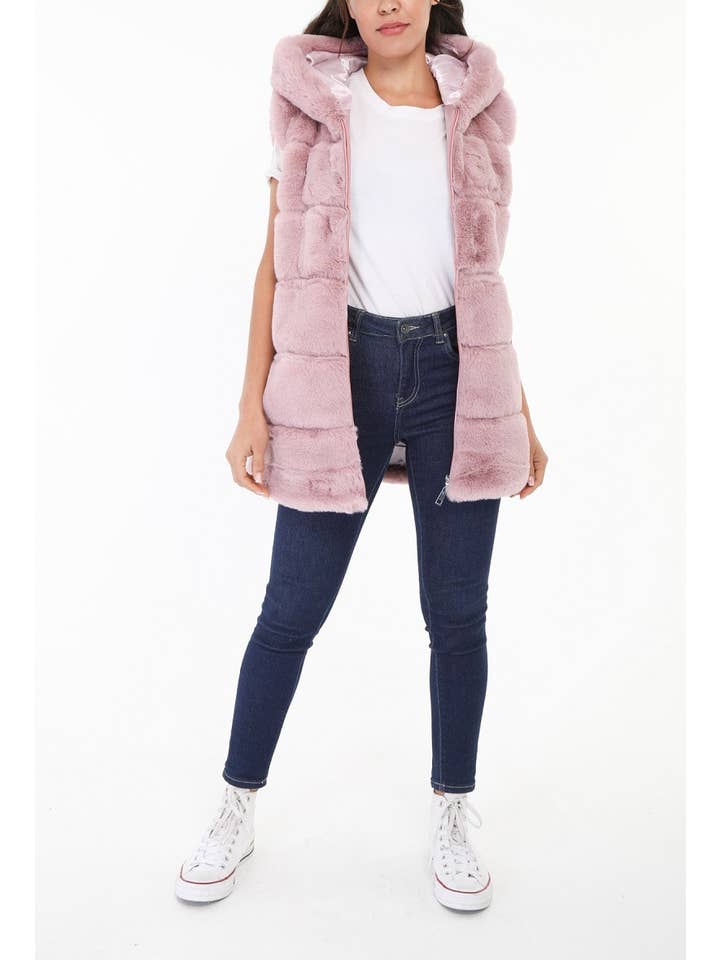 CHOKLATE PARIS – Colete - Mulher por atacado – Colete sem mangas de pele sintética com capuz - Y1565