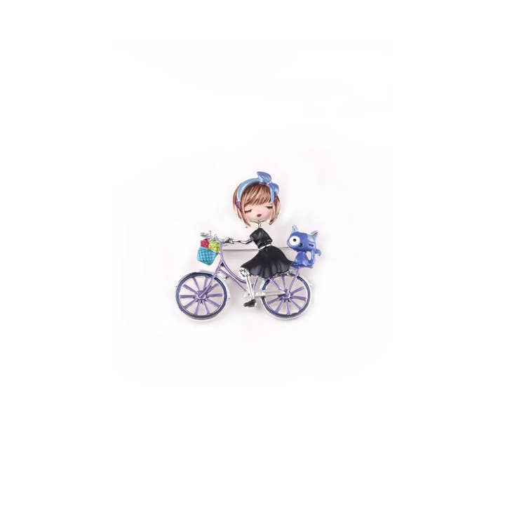 Domoflor s.l - Wholesale Brooch - Cyclist girl brooch with cat 🐱💖1