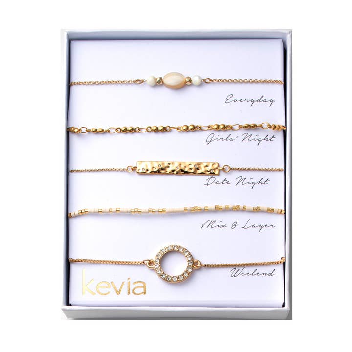 Cream & Gold Pavé Circle Bracelet Set for wholesale by Kevia