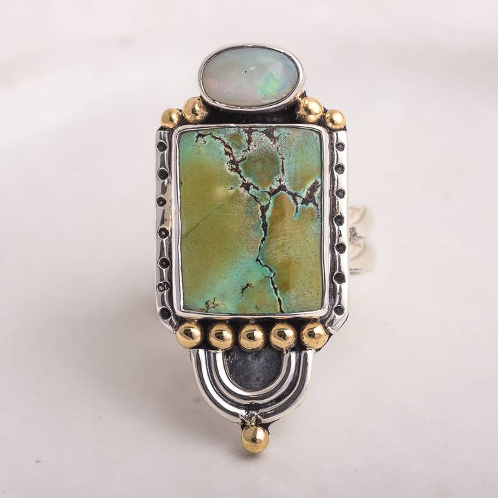 Prisms Ring ◇ Australisk Opal + Hubei Turkos ◇ Storlek 9 för wholesale av Mahka Jewelry