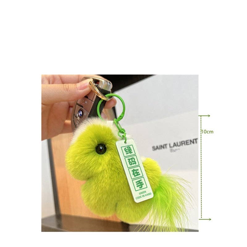 VERDE Portachiavi Cavallino Piccolo Carino e Soffice in Pelliccia di Coniglio Rex in vendita all'ingrosso su Faire4