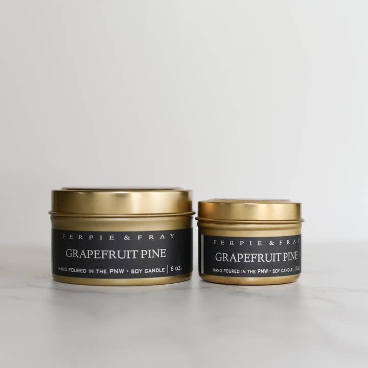 Grapefruit Pine // Gold Tins for wholesale by Ferpie + Fray