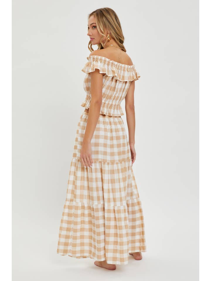 Sweet Lovely by Jen - Wholesale Skirt - Women's - GINGHAM TIERED MAXI SKIRT W/ POCKETS
