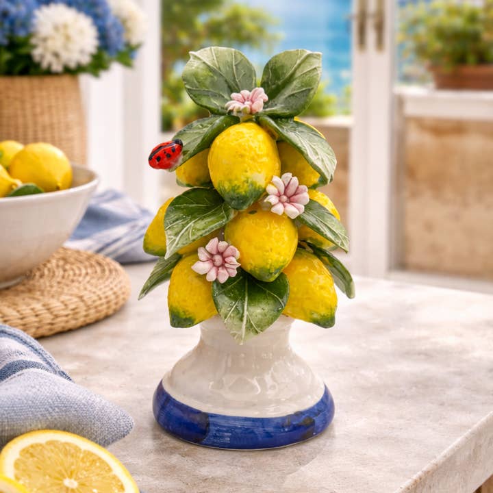 Italian Ceramic Lemon Cascade Sculpture 17cm per la vendita all'ingrosso da parte di LUEM ART ceramiche e porcellane di Capodimonte Made In Italy