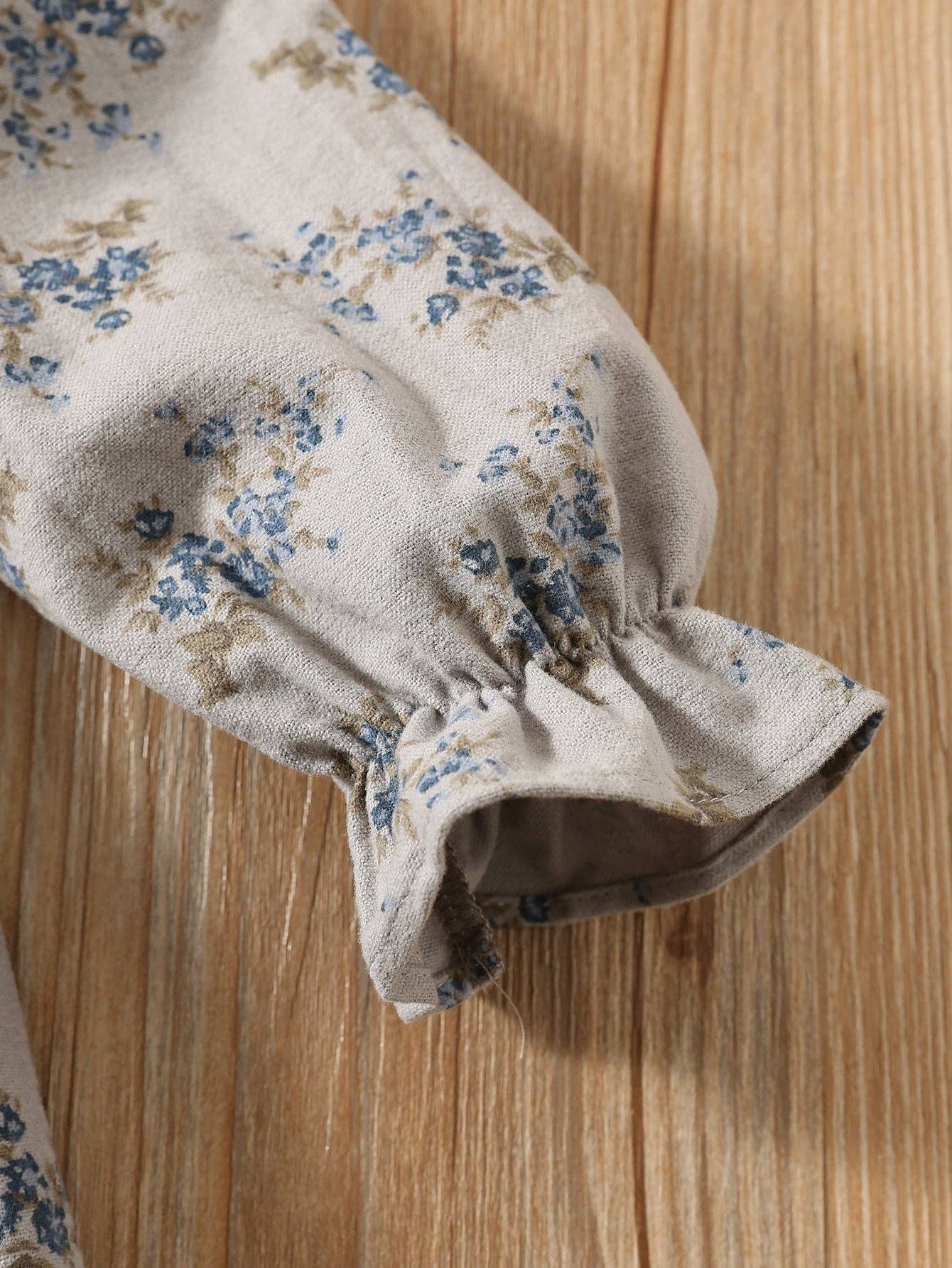 Grey Autumn Arrival Baby Kids Girls Floral Pattern Long Sleeves Ruffle Neck Dress for wholesale on Faire4