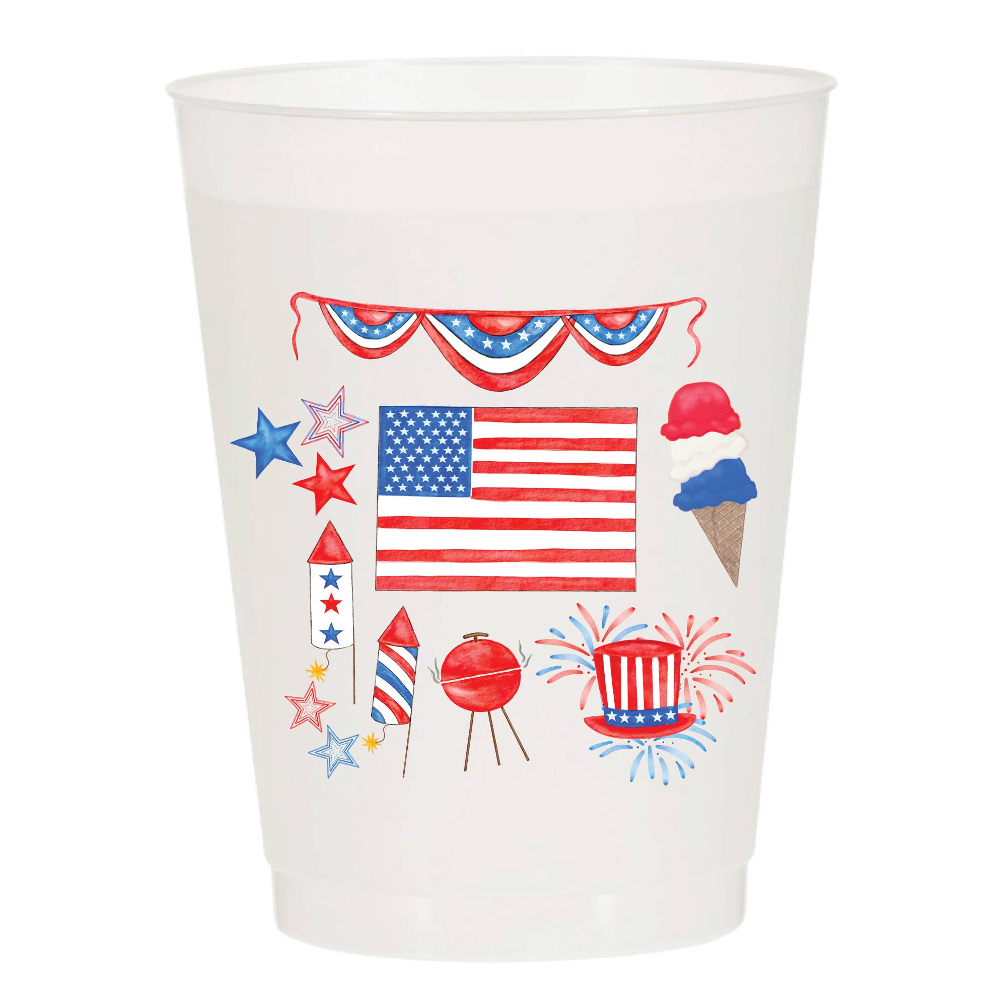 Sip Hip Hooray – Großhandel Einwegbecher – Tasse, gefrostet, rot, weiß und blau, Collage, Patriotic1