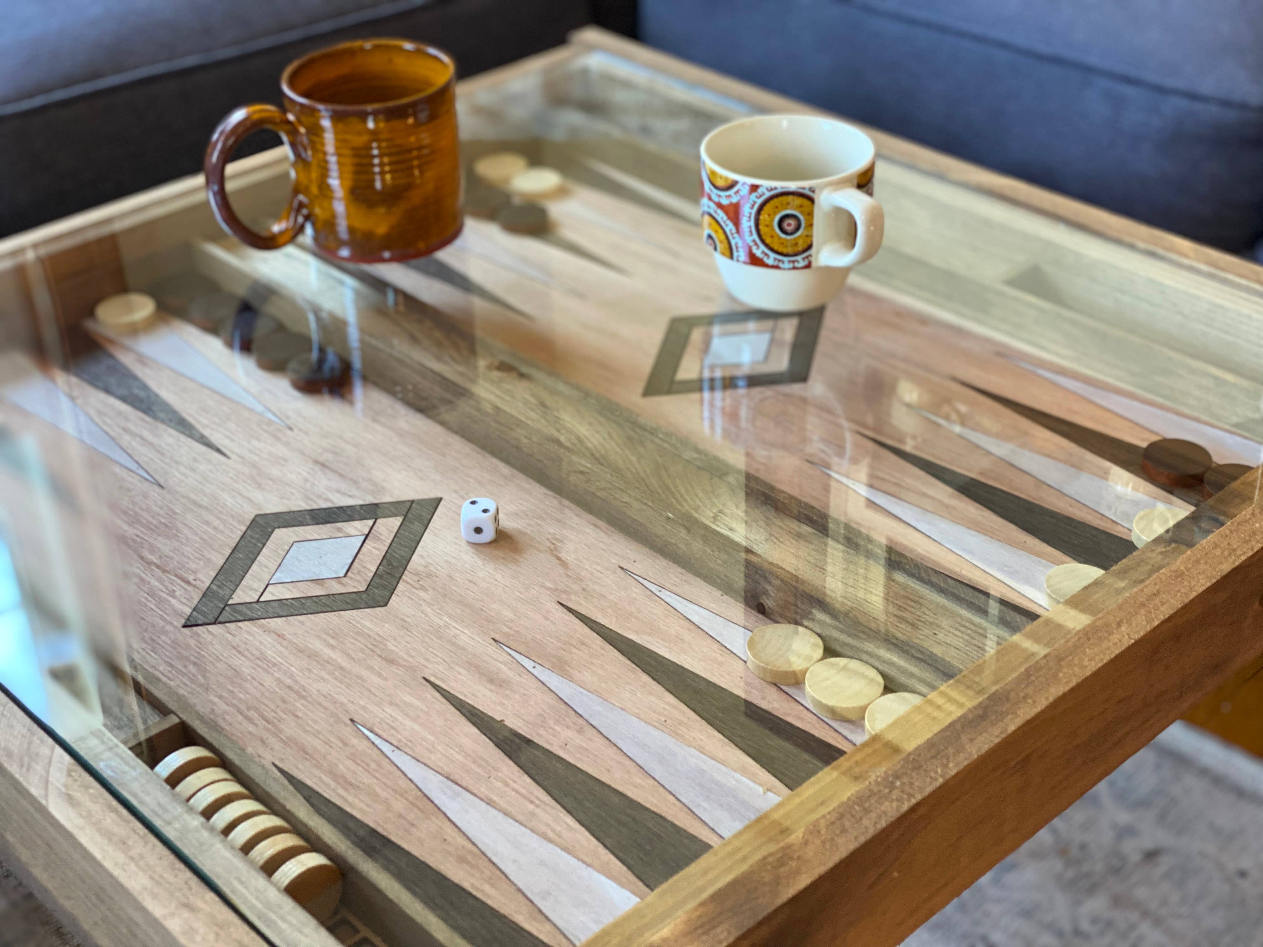 Charles River Woodworks - Wholesale Coffee Table - Rustic Backgammon Coffee Table with removable glass top - 25x25"10