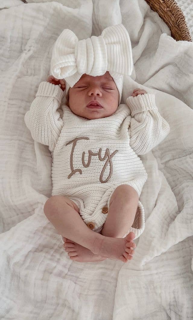 Petite + Co - Wholesale Jumpsuit - Baby - CLASSIC RIBBED ROMPER - MILK | PERSONALISED EMBROIDERY AVAILABLE1