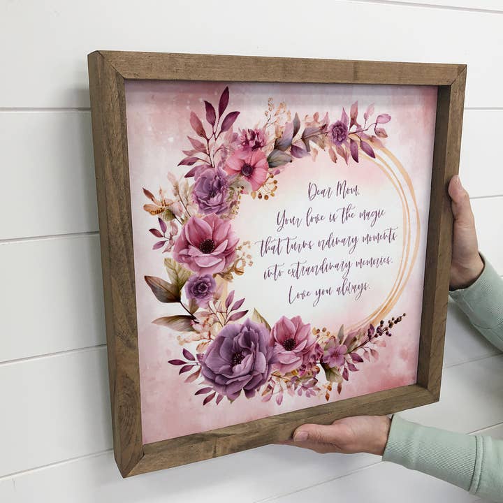 Hangout Home - Wholesale Sign - Dear Mom Purple Flowers Wall Art - Mothers Day Canvas Art