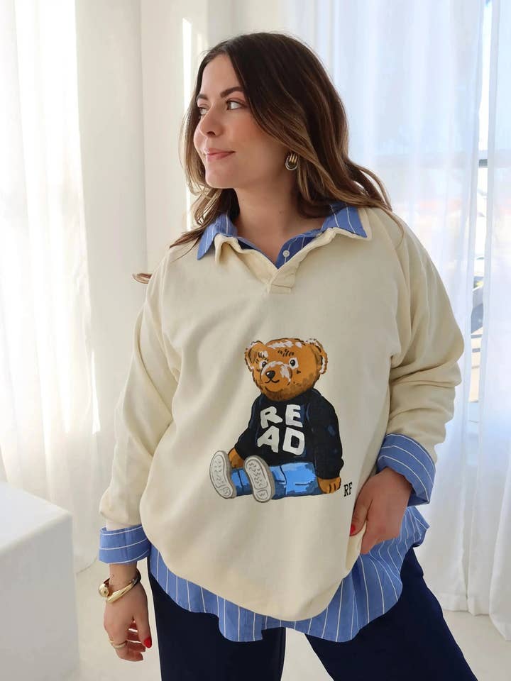 Rebel Bear READ 'Collared' Crewneck for wholesale by Rebel and Fleur