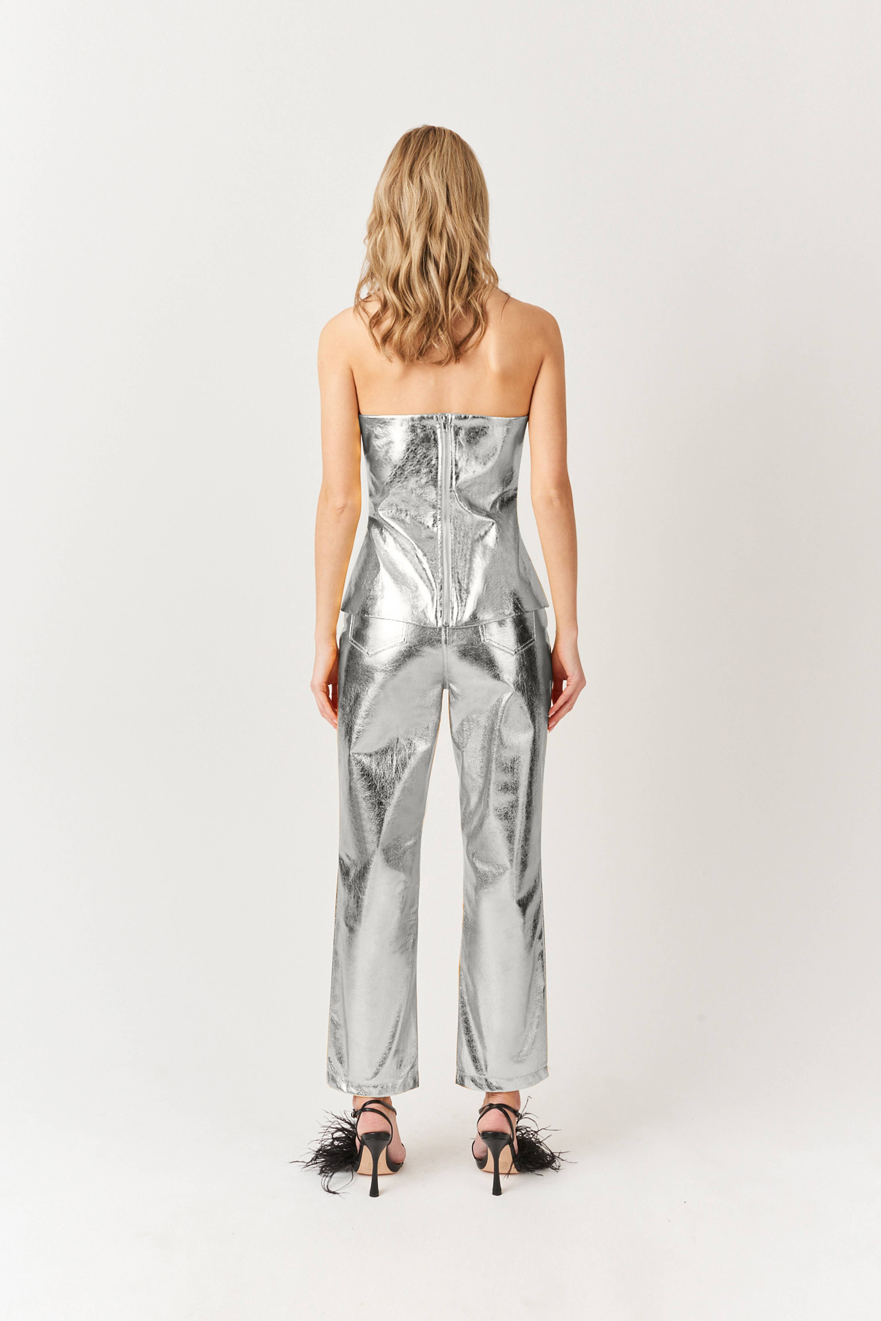 Johanna Silver Faux Leather Metallic Bandeau Top for wholesale on Faire3