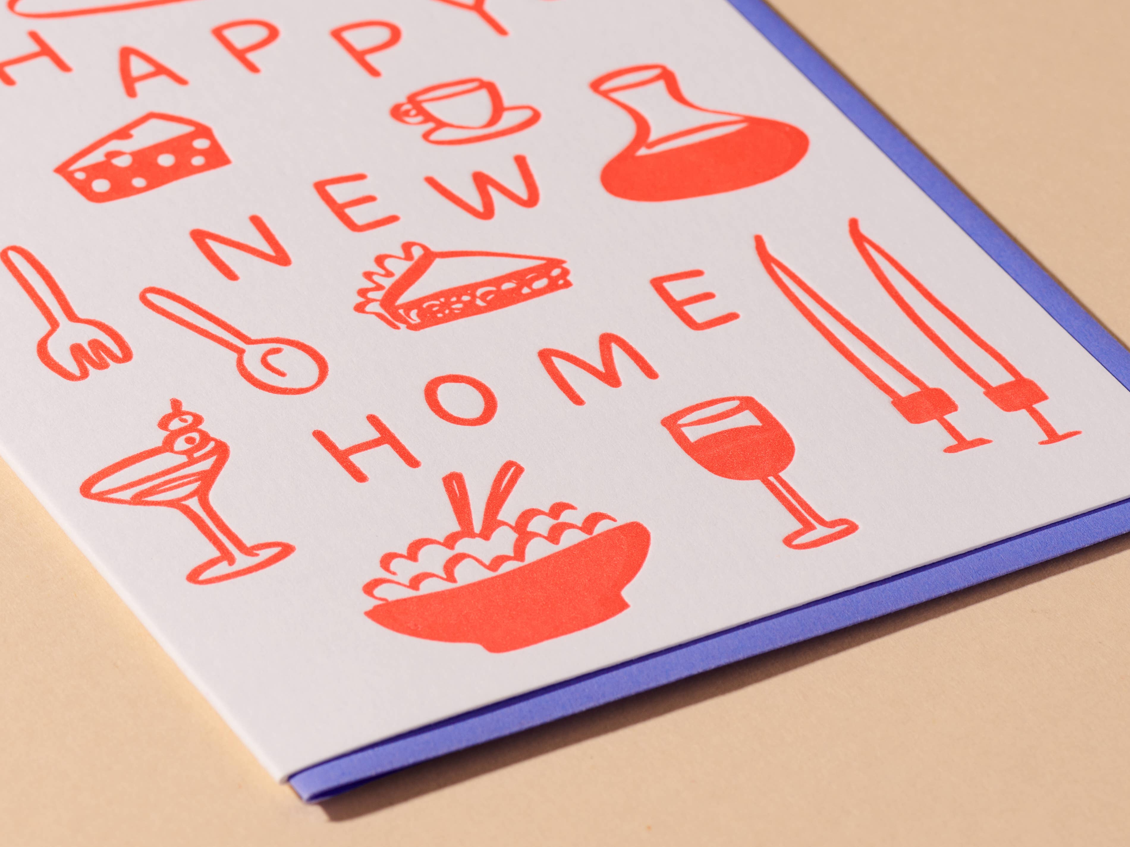 And Here We Are - Wholesale Housewarming Card - Happy New Home Letterpress Food Icons Housewarming Card- Made in USA1