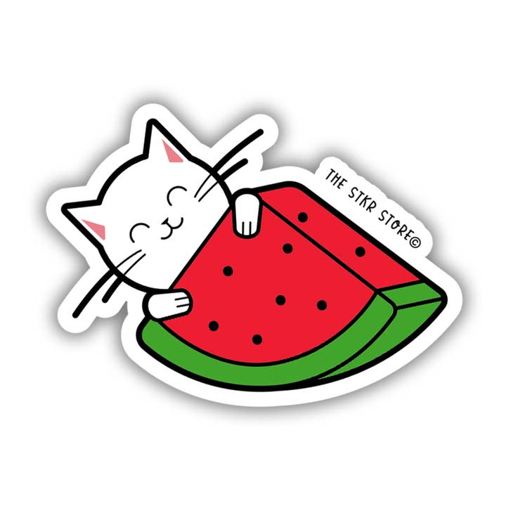 Gato em forma de fatia de melancia - Autocolantes texturizados de gato a brincar com frutas por atacado de the stkr store