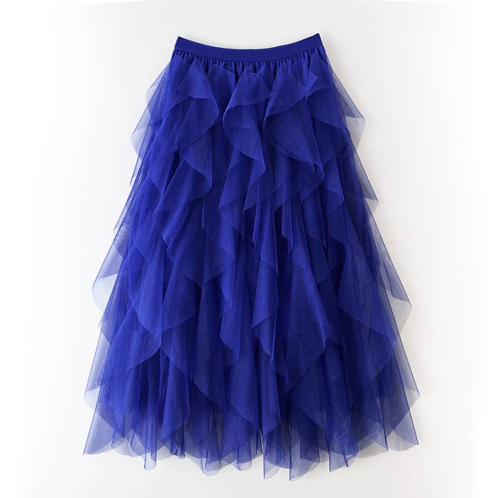 Rosa Clothing - Wholesale Skirt - Women's - Elastic Ruffled Tulle Midi Skirt2
